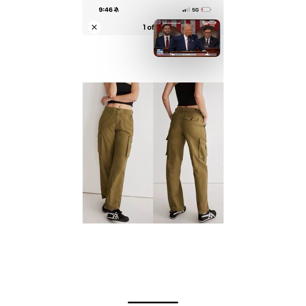 Madewell Women Classic Olive Garment-Dyed Low-Slung Straight Cargo Pants Size 26